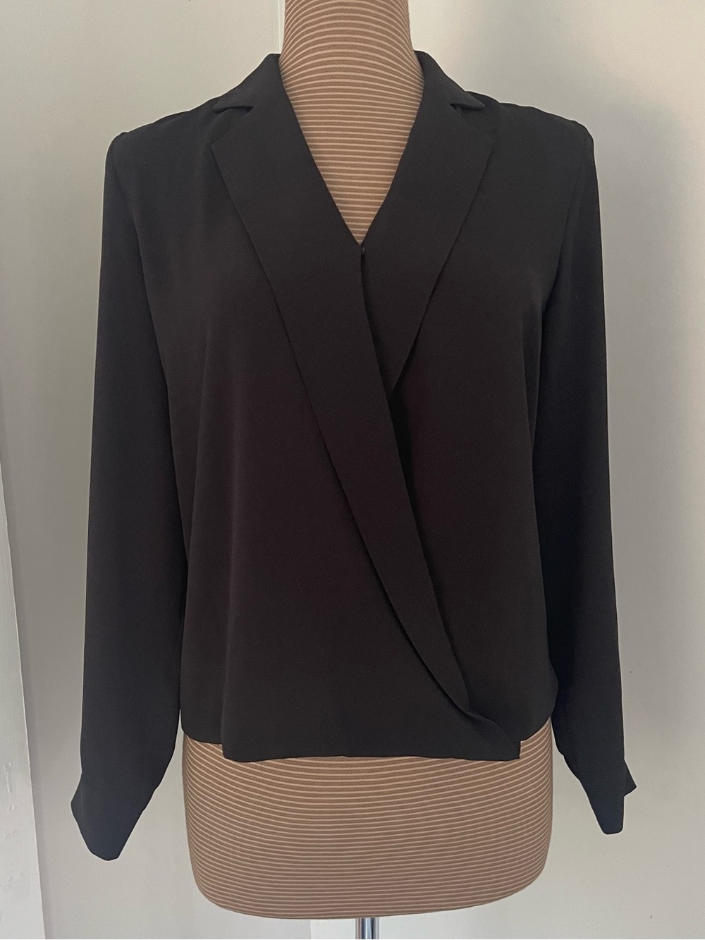Vince Camuto Black Draped Long-Sleeve Women's Blouse